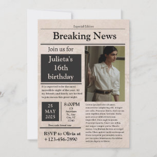 Black Vintage Breaking News formal classic  Invitation