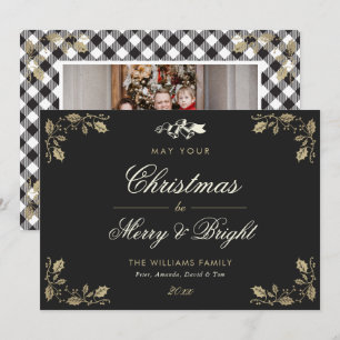 Black Vintage Buffalo Plaid Photo Christmas Cards