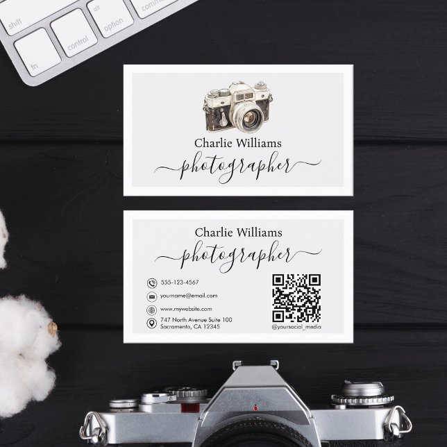 Black Vintage Camera Art, Photographer Business Card (Creator Uploaded)