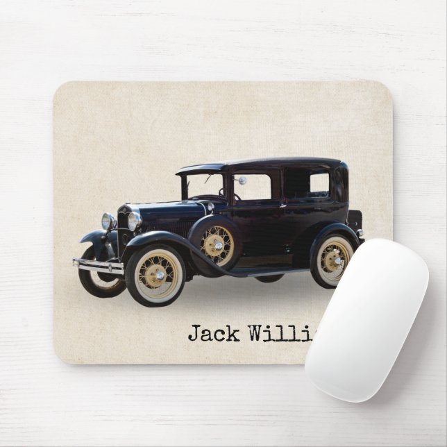 Black Vintage Car Mouse Pad (With Mouse)