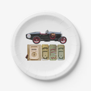 Black Vintage Car Paper Plate