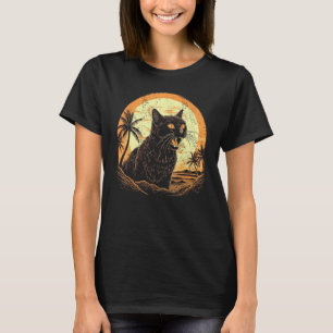 Black Vintage Cat Halloween Sunset Cat Graphic Wo T-Shirt