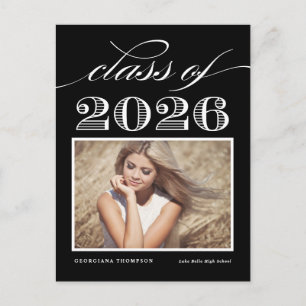 Black Vintage Class of 2026 Photo Graduation Announcement Postcard