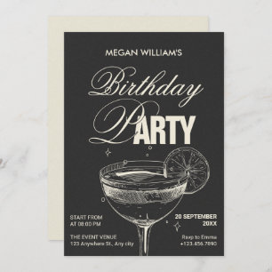 Black vintage cocktail birthday party invitation