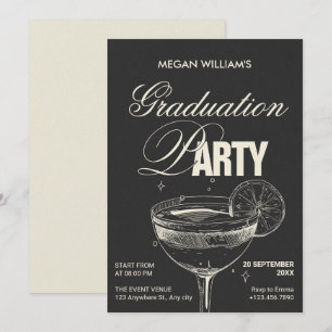 Black vintage cocktail graduation party invitation