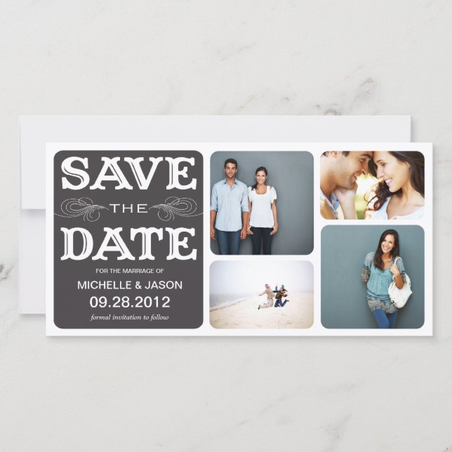 BLACK VINTAGE COLLAGE | SAVE THE DATE ANNOUNCEMENT (Front)