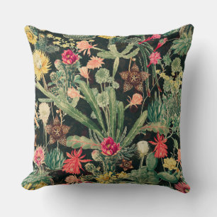 Black Vintage Colourful Cactus Cushion