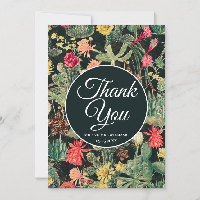 Black Vintage Colourful Cactus Invitation (Front)