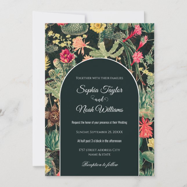 Black Vintage Colourful Cactus Invitation (Front)