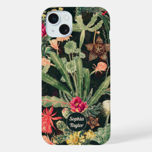 Black Vintage Colourful Cactus iPhone 15 Plus Case