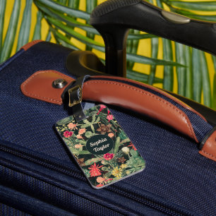 Black Vintage Colourful Cactus Luggage Tag
