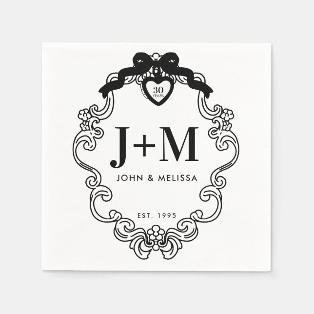 Black Vintage Coquette Bow Anniversary Napkin (Front)