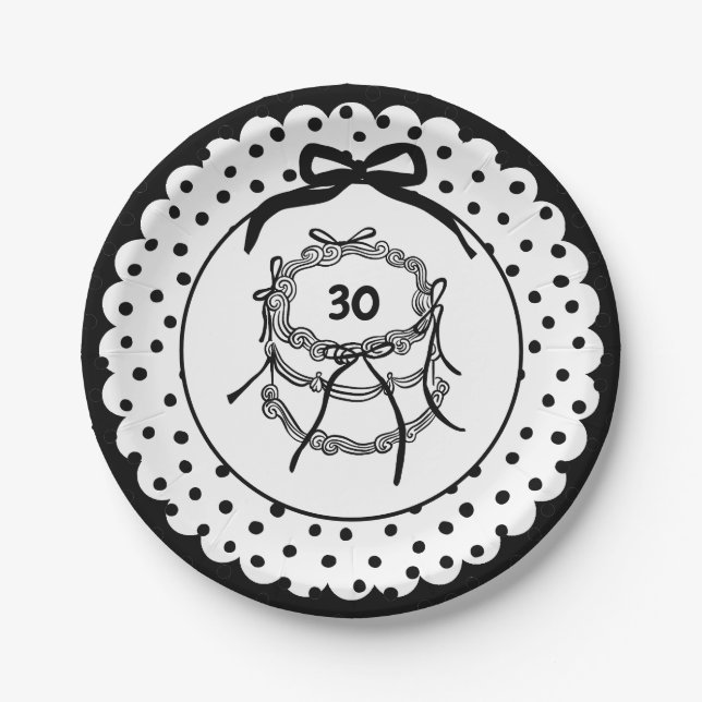 Black Vintage Coquette Bow Cake Paper Plate (Front)