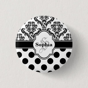 Black Vintage Damask Cute Polka Dots 3 Cm Round Badge