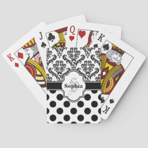 Black Vintage Damask Cute Polka Dots Playing Cards