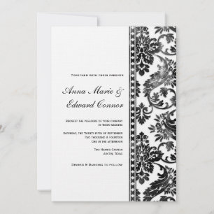 Black Vintage Damask Lace Wedding Invitation