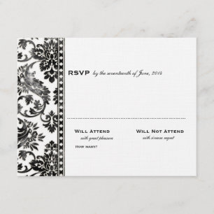 Black Vintage Damask Lace Wedding RSVP Card