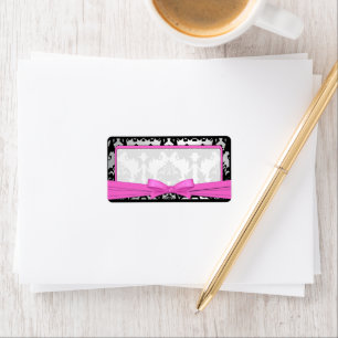 Black Vintage Damask Pink & Silver Address Label