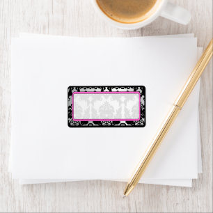 Black Vintage Damask Pink & Silver Address Label