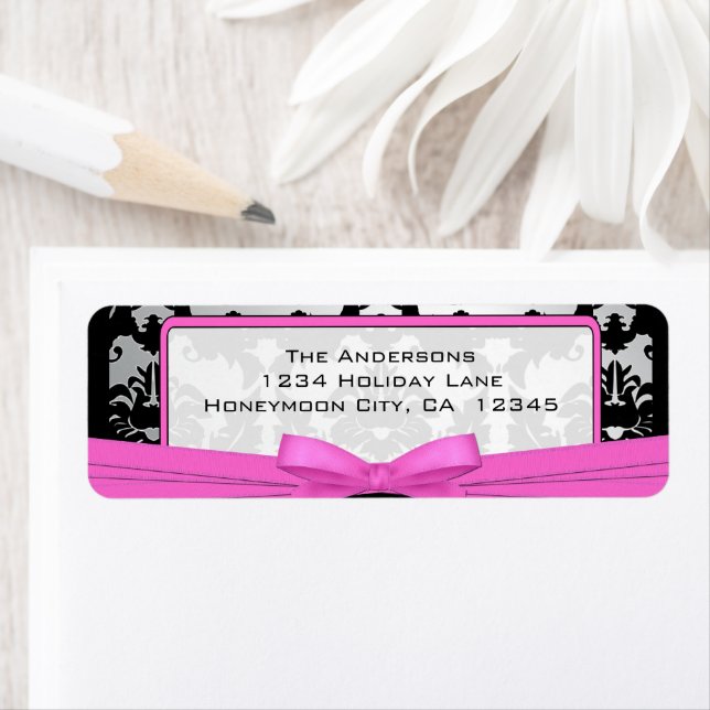 Black Vintage Damask Pink & Silver Address Label (Insitu)