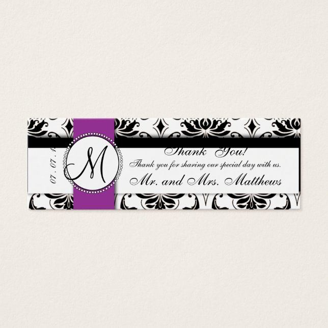 Black Vintage Damask Purple Wedding Favour Tag (Front)