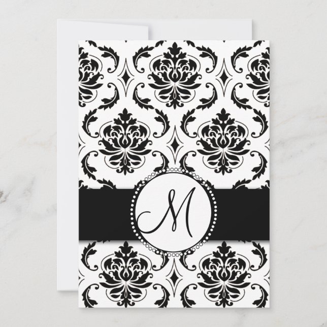Black Vintage Damask Wedding Invitation (Front)