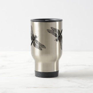 Black Vintage Dragonfly Nature Art Travel Mug