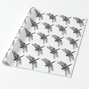 Black Vintage Dragonfly Nature Art Wrapping Paper