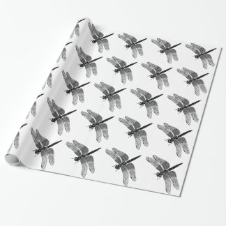 Black Vintage Dragonfly Nature Art Wrapping Paper