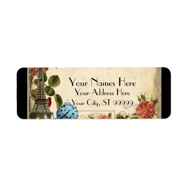 Black Vintage Eiffel Tower Rose Matching Address (Front)