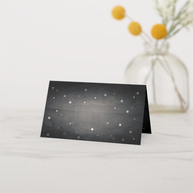 Black Vintage Faded Stars Halloween Folded Place Card (Front)
