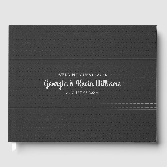 Black vintage faux leather texture Guest Book (Front)