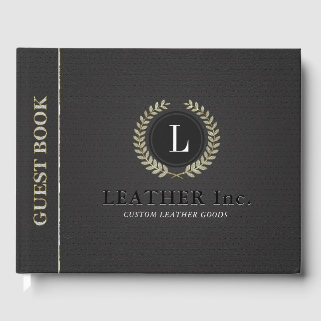 Black vintage faux lente glitter accents guest book (Front)