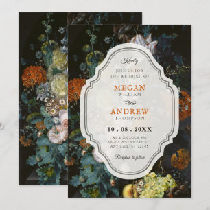 Black vintage floral bouquet art wedding  invitation