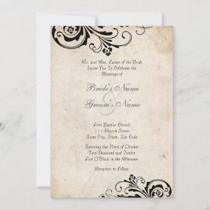 Black Vintage Floral Chic Wedding Invitation