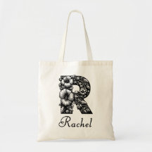 Black vintage Floral Letter R Monogram & Name