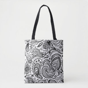 Black Vintage Floral Paisley Pattern Tote Bag