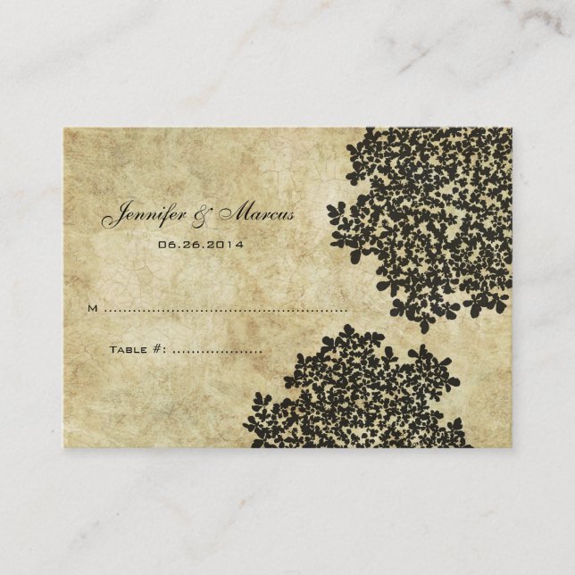 Black Vintage Floral Seating Card (Front)