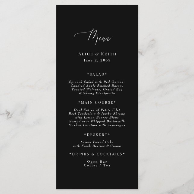 Black Vintage Floral Wedding Menu (Front)