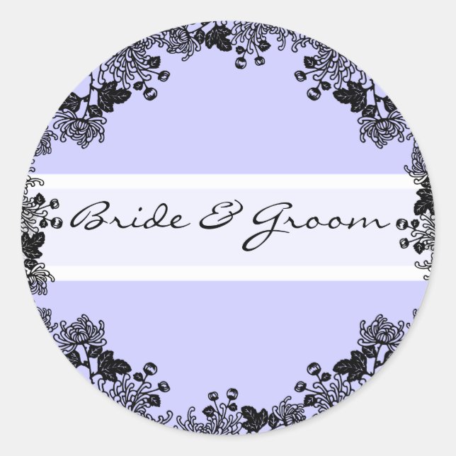 Black Vintage Floral Wedding Stickers (Front)