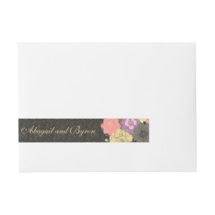 Black Vintage Floral Wedding Wrap Sticker Wraparound Address Label