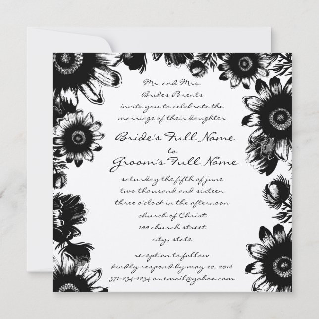 Black Vintage Flower Wedding Invitation (Front)