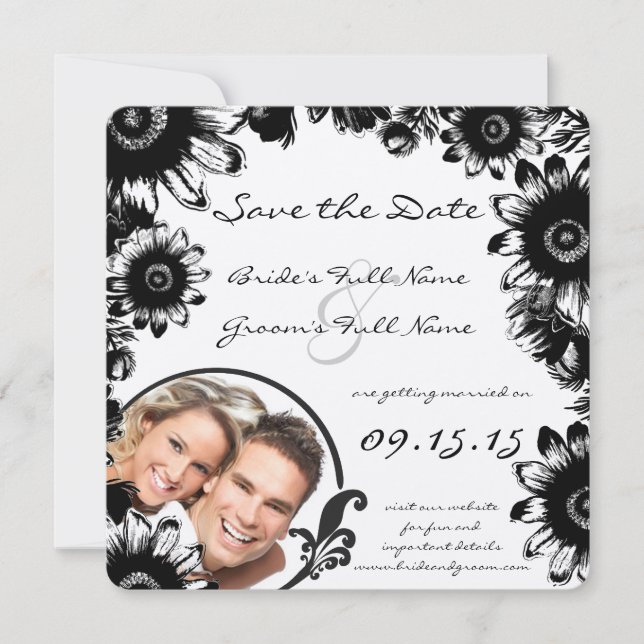 Black Vintage Flower Wedding Save the Date Invitation (Front)
