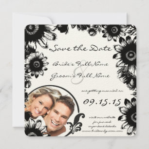 Black Vintage Flower Wedding Save the Date Invitation