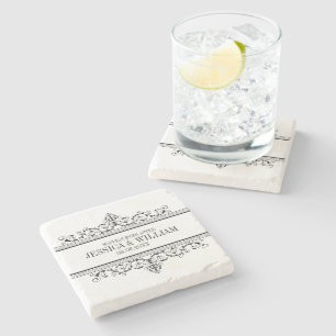 Black Vintage Frame Happily Ever After Stone Coaster