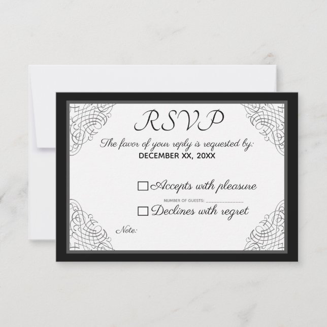 Black Vintage Frame RSVP Card (Front)