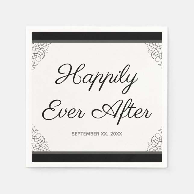 Black Vintage Framed Wedding Napkin (Front)