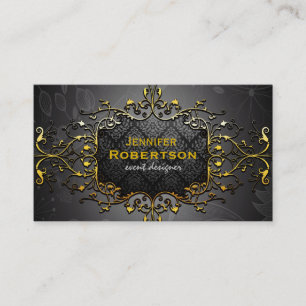 Black & Vintage Gold Floral Lace Frame Business Card