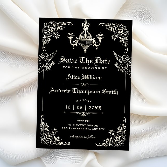 Black Vintage gothic arch wedding Save The Date (Creator Uploaded)