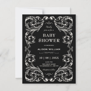 Black Vintage Gothic baby shower Invitation